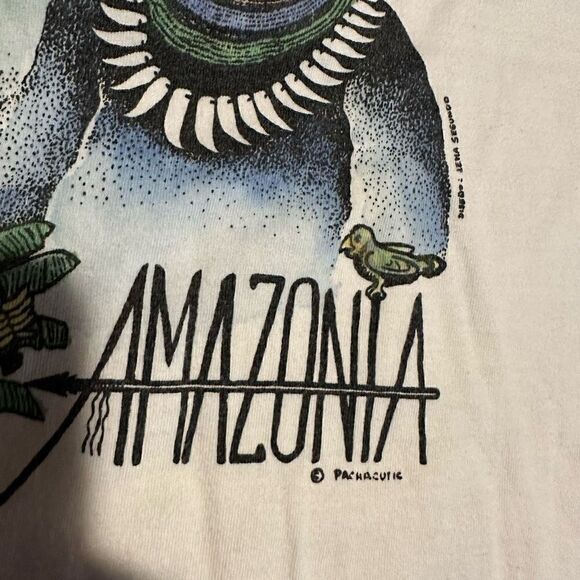 Vintage Amazonian Native Art Graphic Print Long Sleeve Men’s Shirt Moc Neck Sz L - Picture 3 of 9